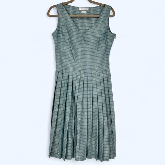 Columbia Studio Dresses & Skirts - Columbia Studio 1963 Plaid Pleated Studio Wardrobe Dress Teal Grid Midi Size S